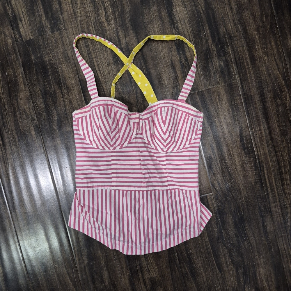 Hollister Y2K  Pink and White Striped Crossback Top